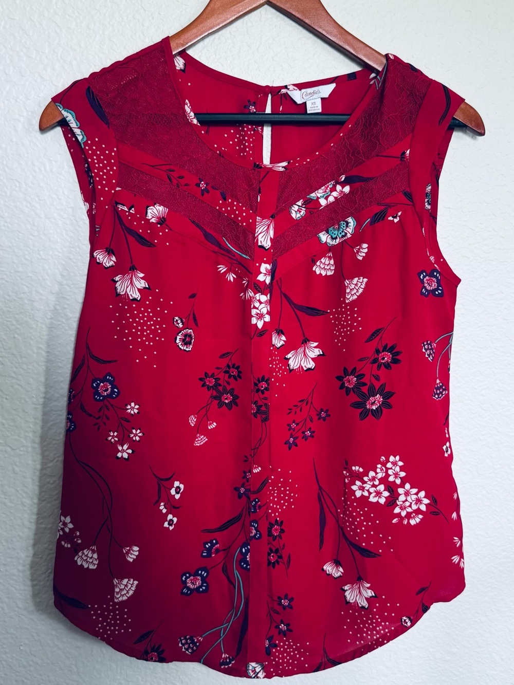 Candies Red Floral Sleeveless Lace Blouse Top XS